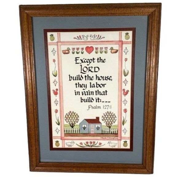 Home Interiors Charles Humphrey Signed Framed Print Psalm 127:1 Scripture Verse - Picture 1 of 10